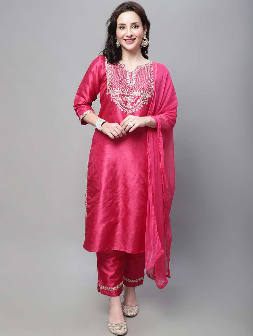 Women Three Quarter Sleeve Kurta Pant With Dupatta Set