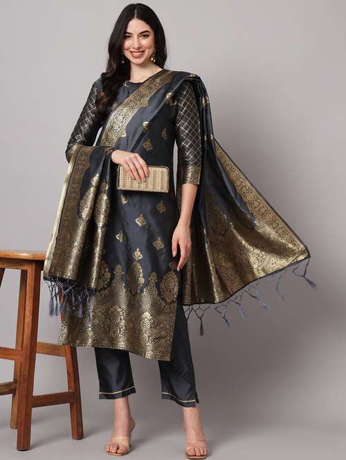 Self Design Kurta Pant Set With Dupatta  
