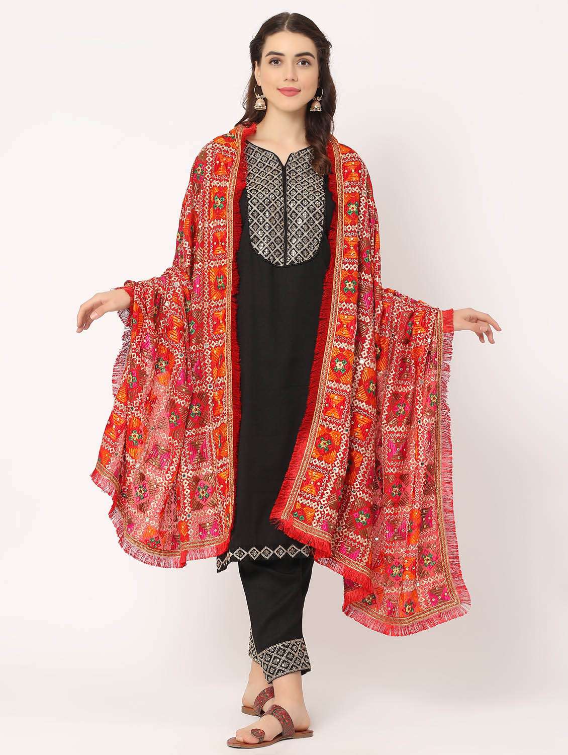 Red Phulkari Dupatta