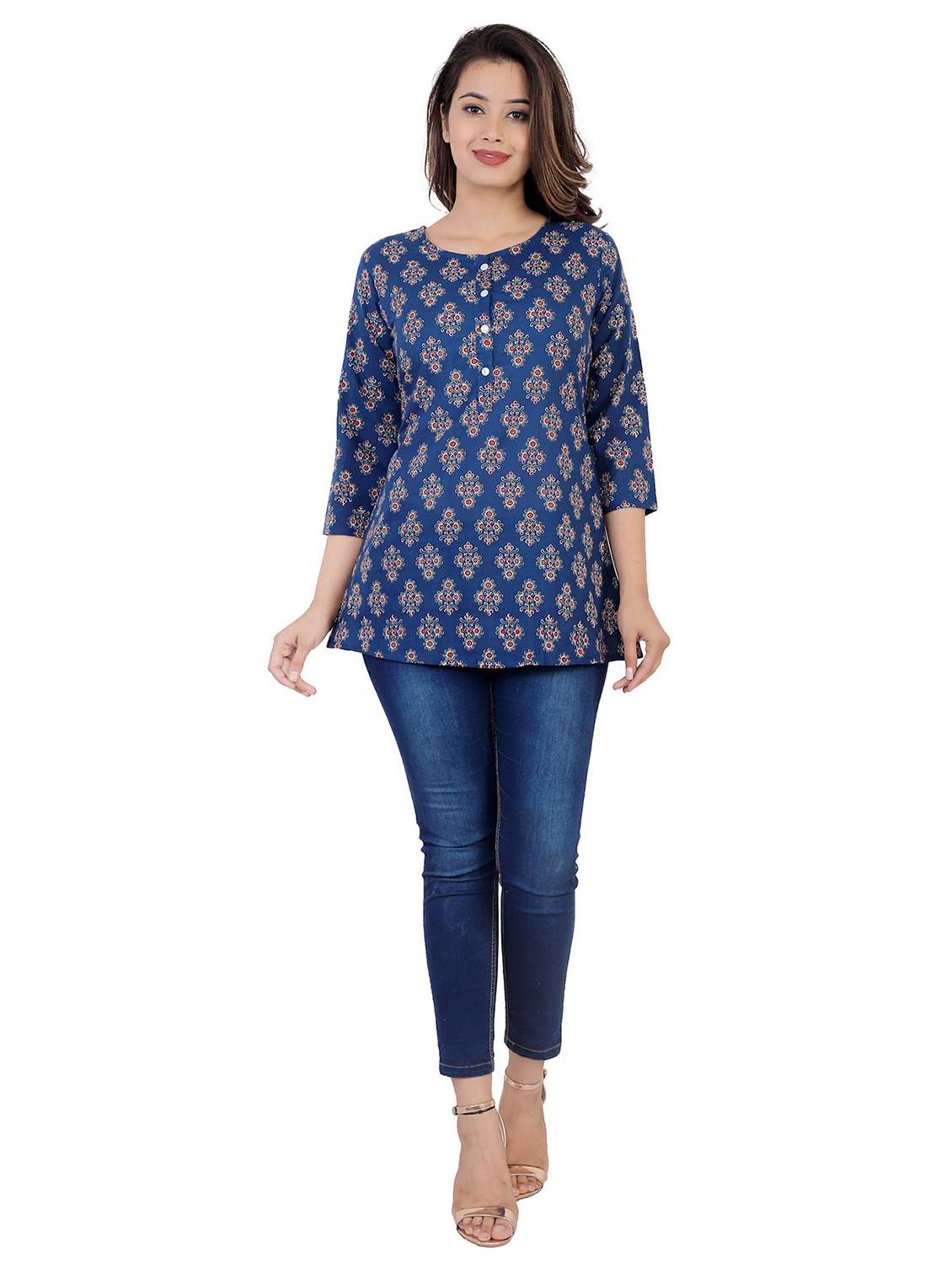 Blue Printed A Line Tunic