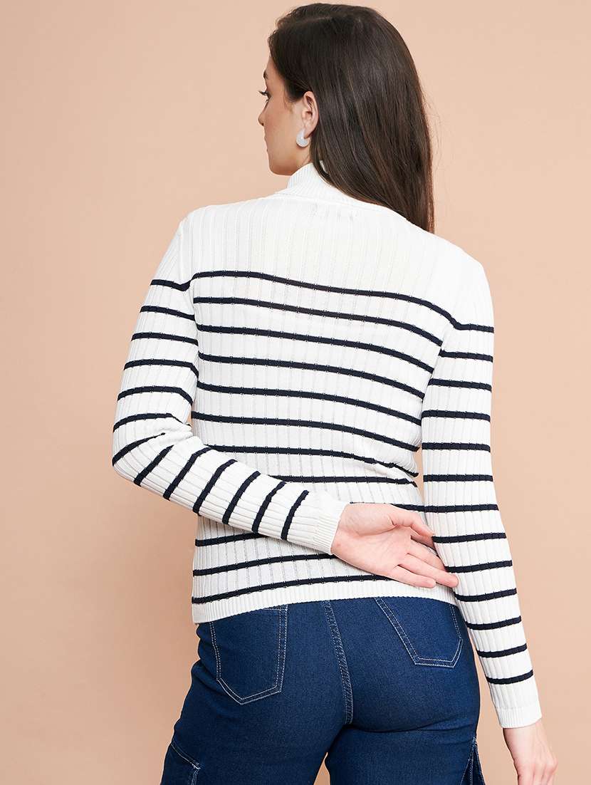 Women Striped Turtle Neck Pullover