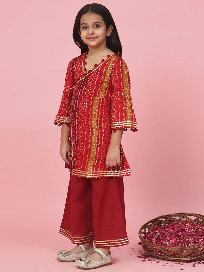 Red Bandhani Print Kurta Palazzo Set