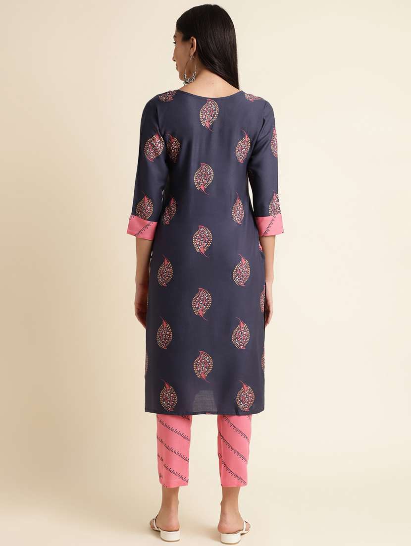 Navy Blue Rayon Kurta Pant  Set