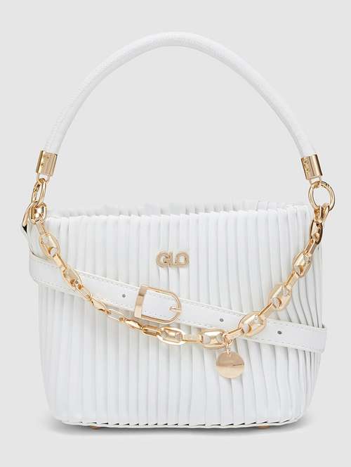 White Leatherette Regular Handbag