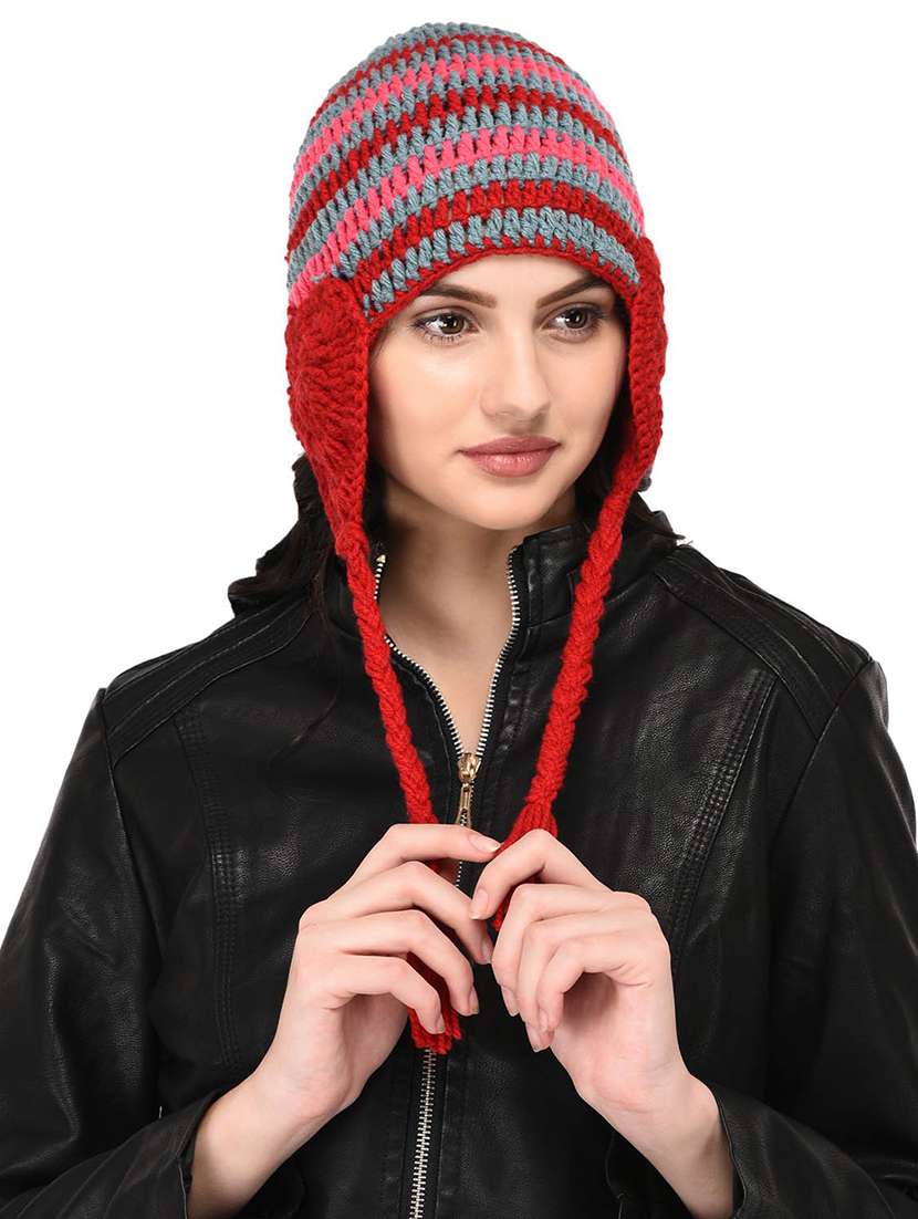 Buy online Multi Colored Self Design Winter Cap from Mufflers & Gloves