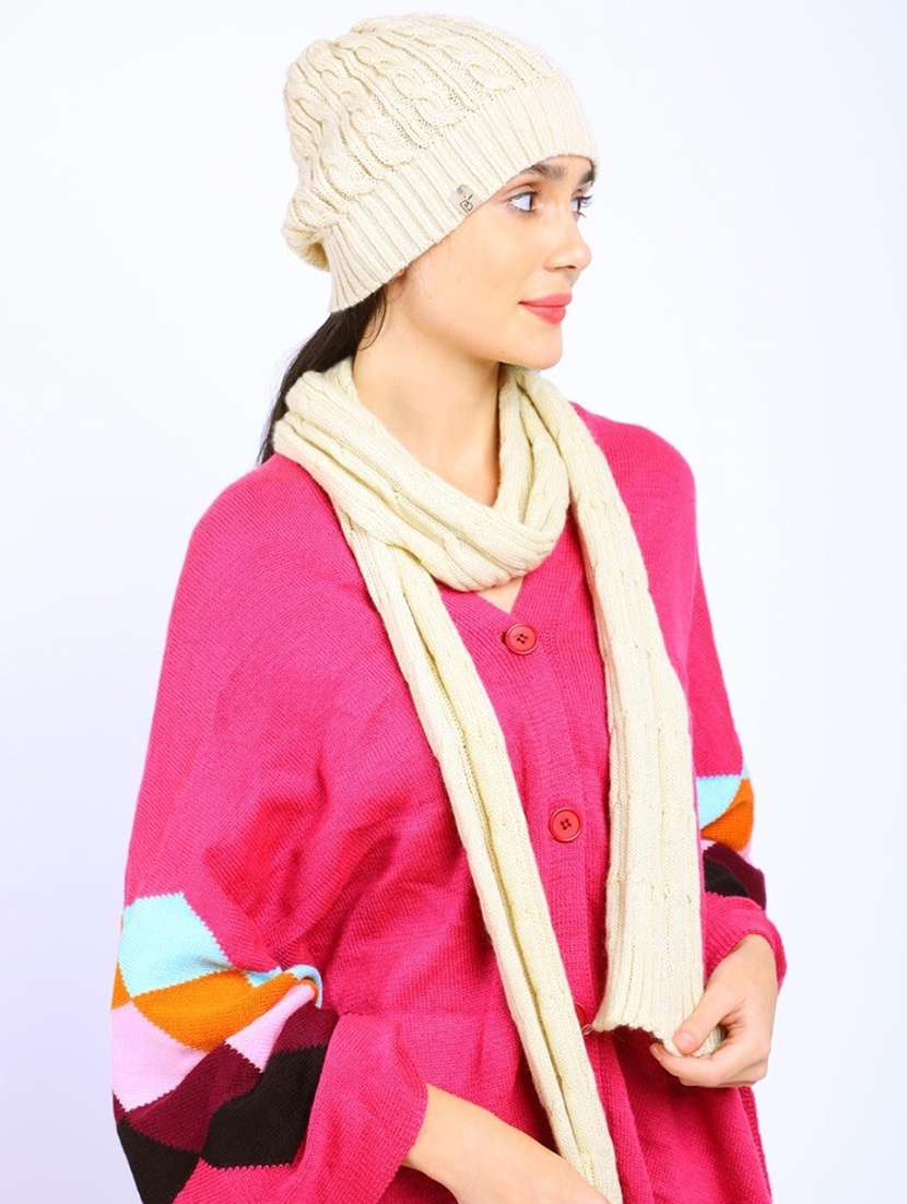 Buy Online Off white Winter Beanie Cap And Muffler set Of 2 From buy-online-off-white-winter-beanie-cap-and-muffler-set-of-2-from