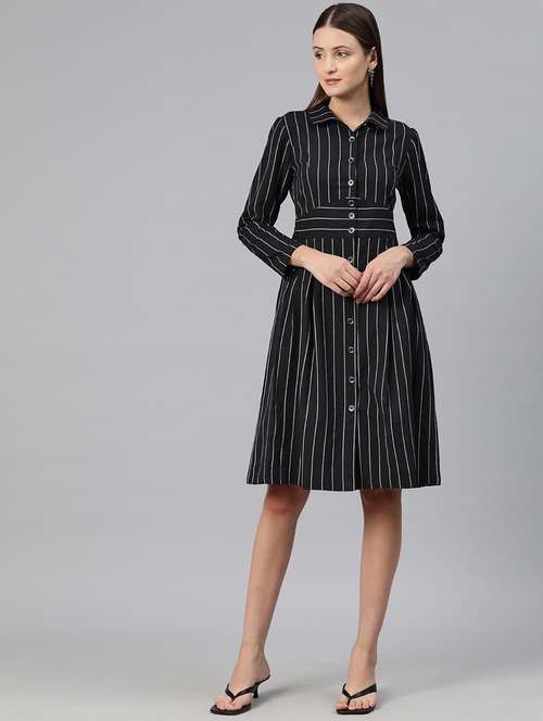 Black Stripes Shirt Dress