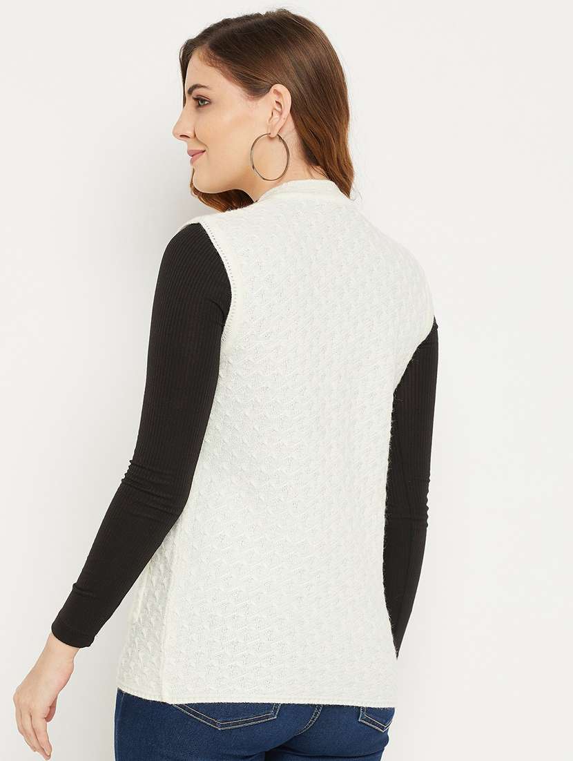 Women White Sleeveless Cardigan