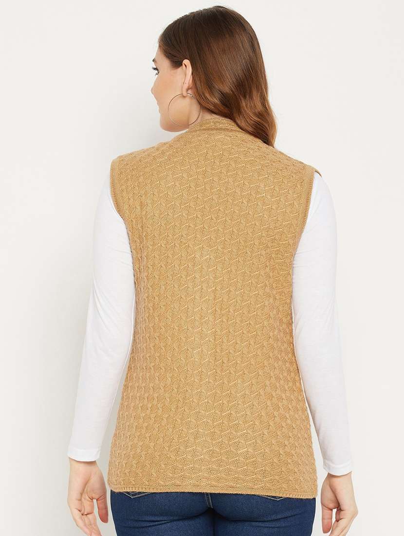 Women Khaki Sleeveless Cardigan
