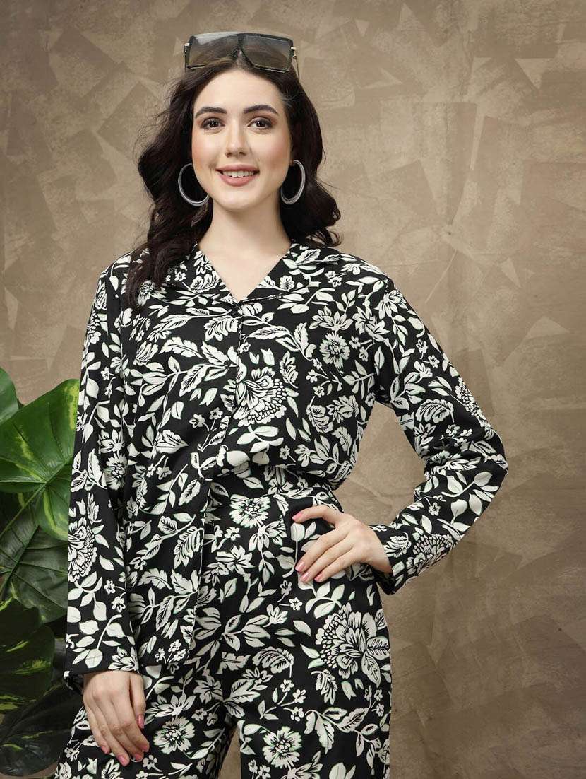 Buy online Women Black Shirt Collar Coord Sets from ethnic wear for Women by Melon By Pluss