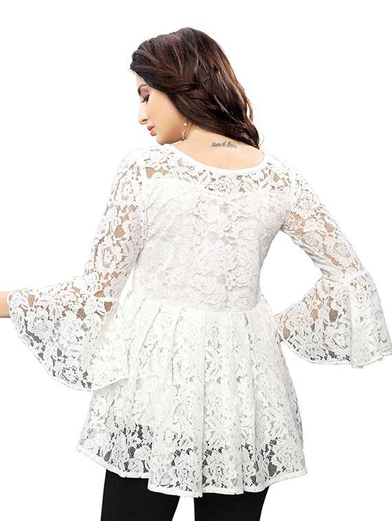 Women Bell Sleeved Lace Work A Line Tunic