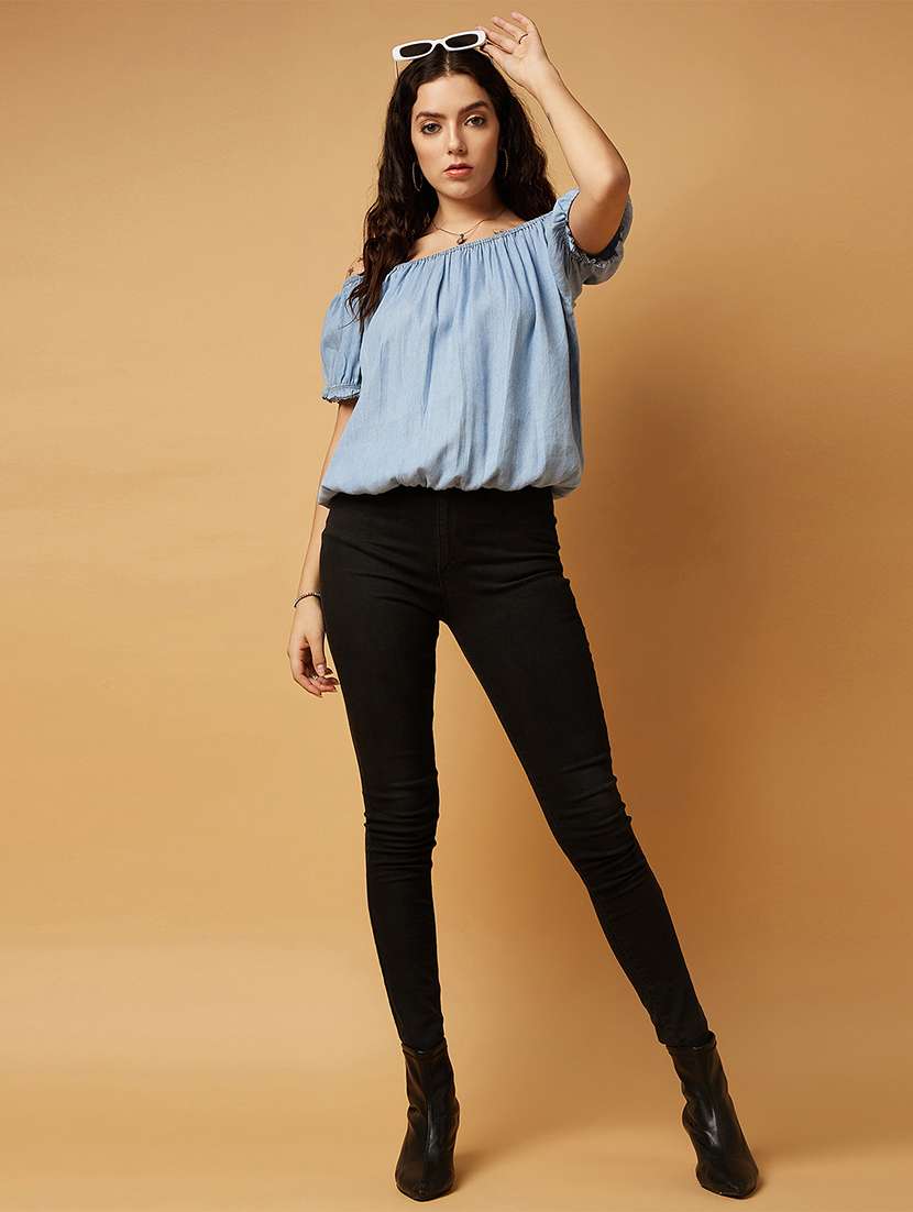 womens blue jean top