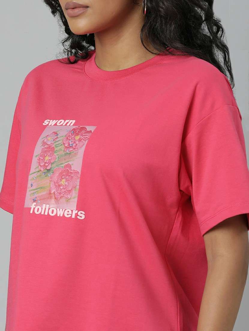 Women Pink Graphic Boxy T Shirt