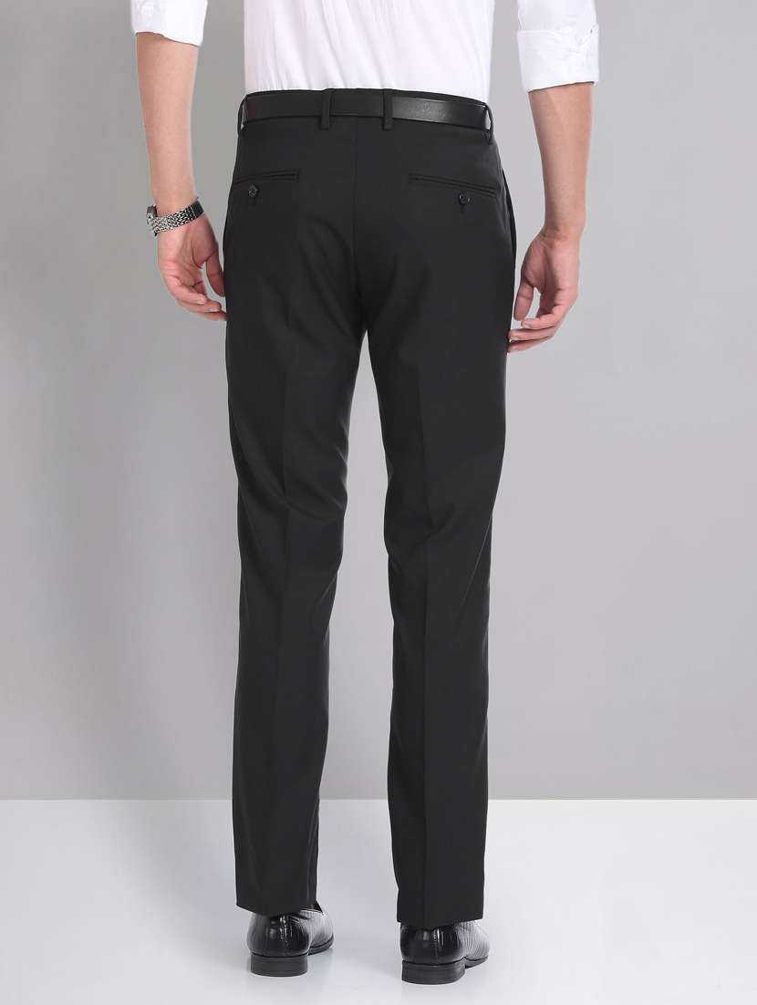 Black Polyester Flat Front Formal Trouser