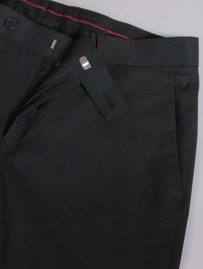 Black Polyester Flat Front Formal Trouser