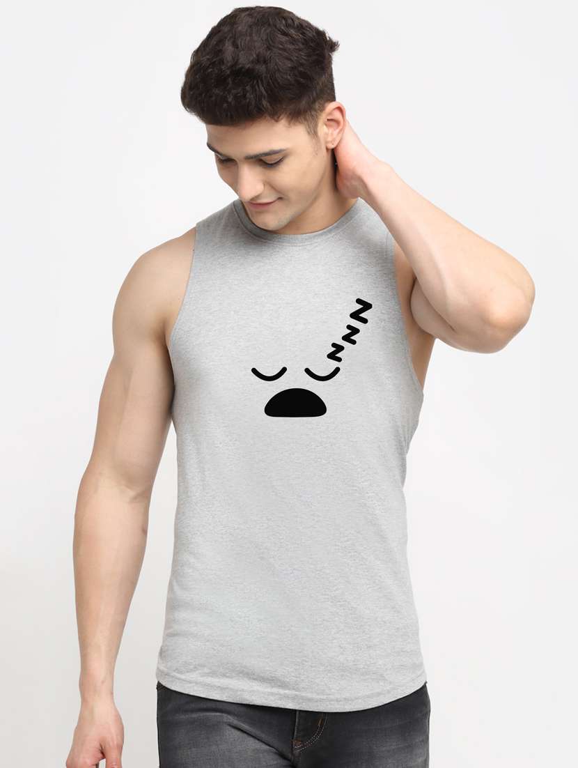 Men Round Neck Chest Print T Shirt