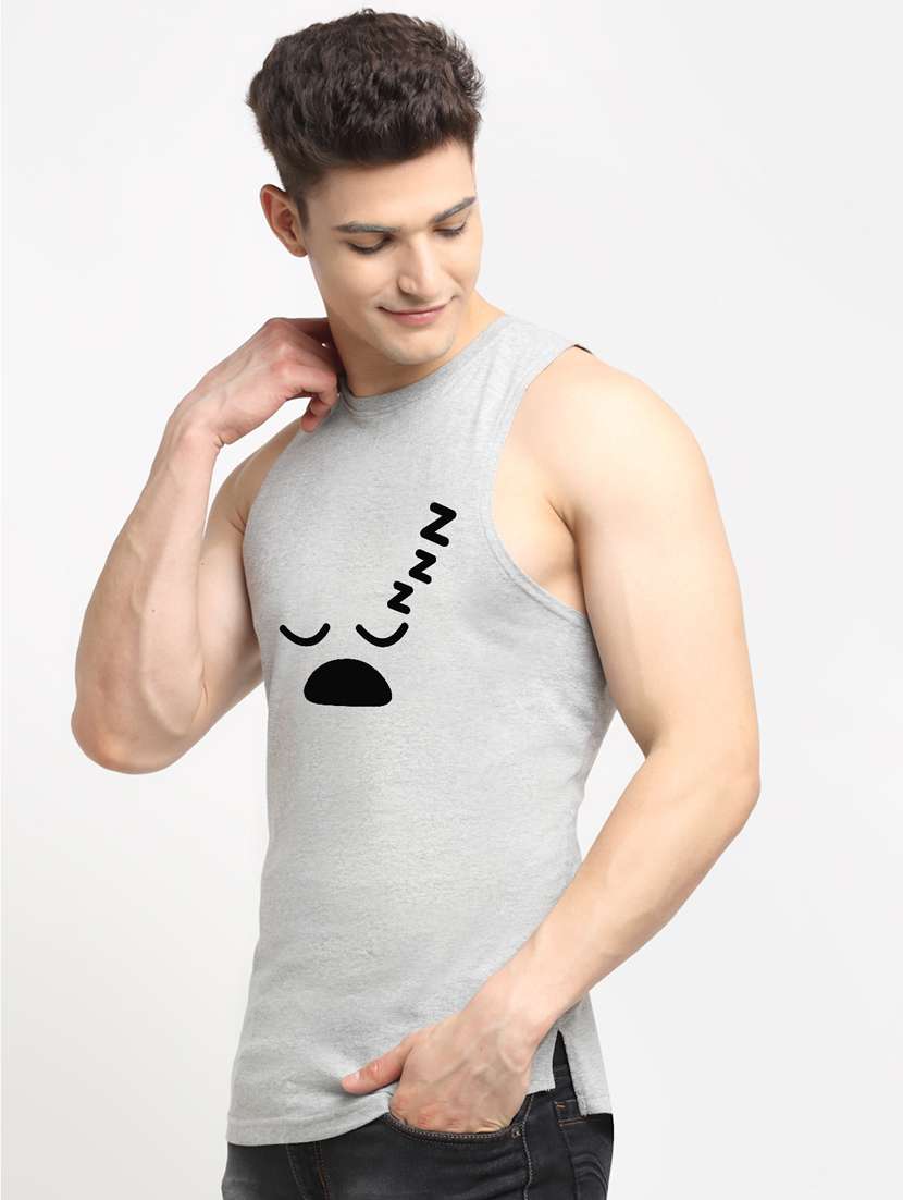 Men Round Neck Chest Print T Shirt