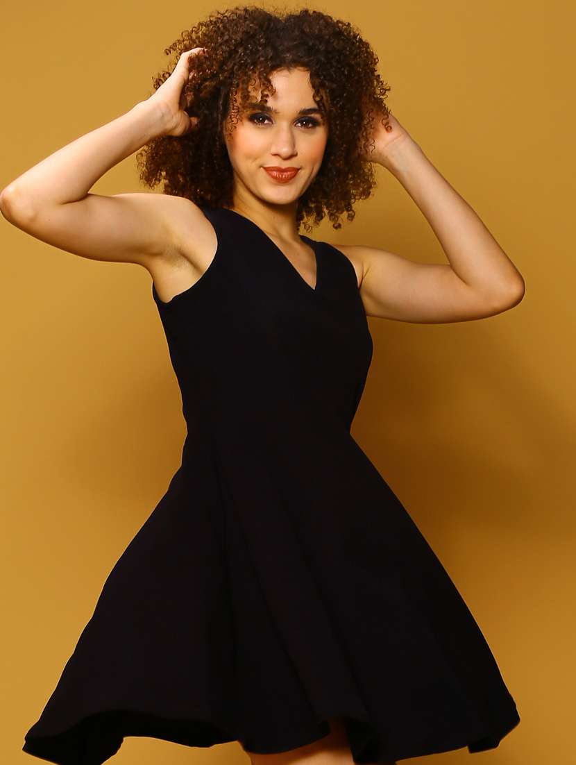 Women Black Solid Fit & Flare Dress