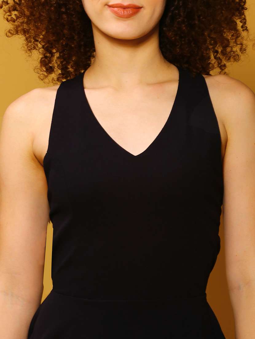 Solid Black Back Stylised Mini Dress