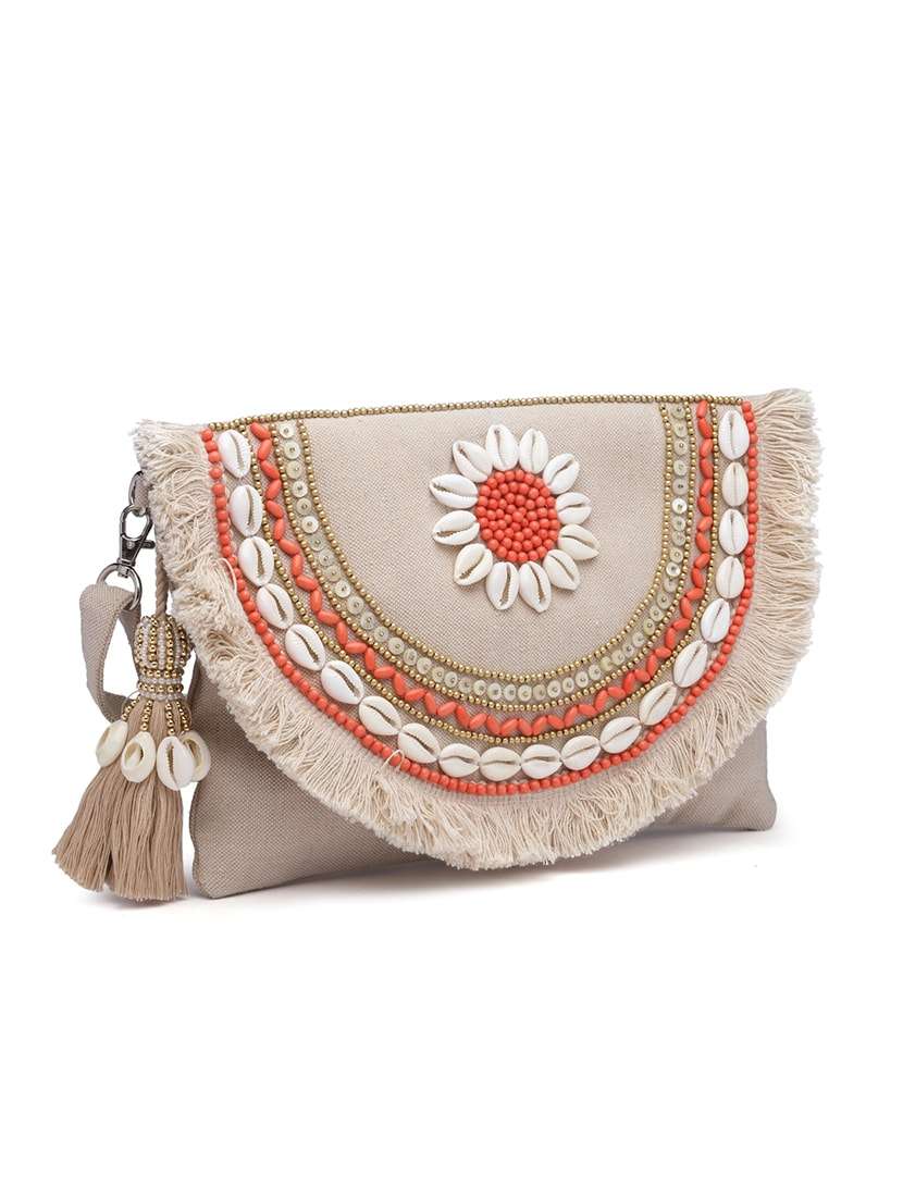 Cream Embellished Sling Bag