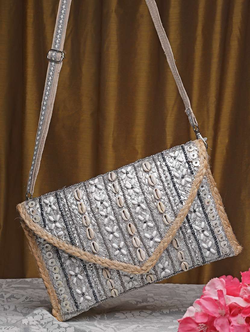 Silver Embellished Sling Bag