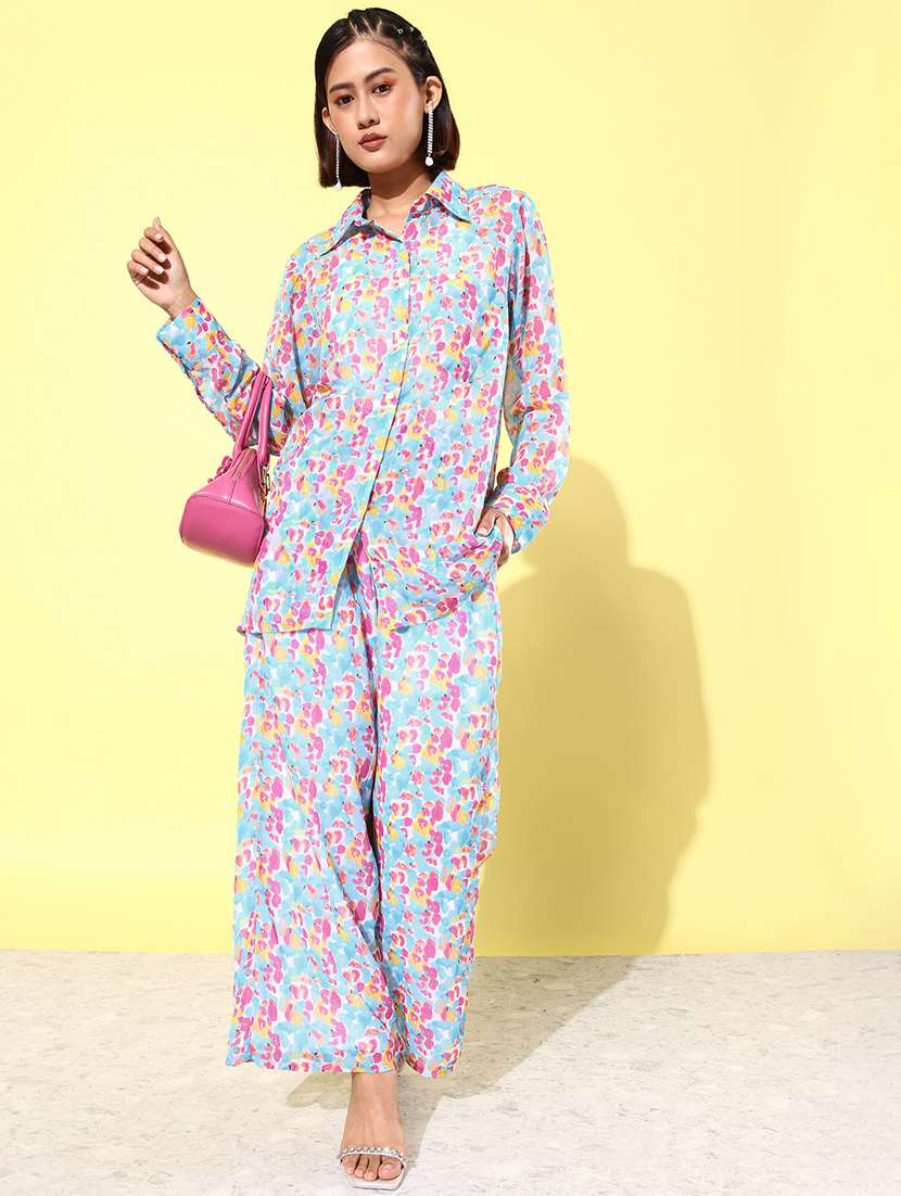 Women Multicolored Printed Shirt & Trouser Co Ord Set