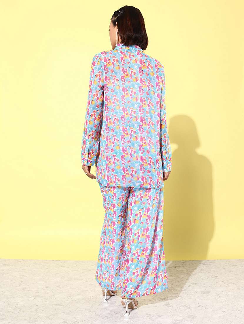 Women Multicolored Printed Shirt & Trouser Co Ord Set