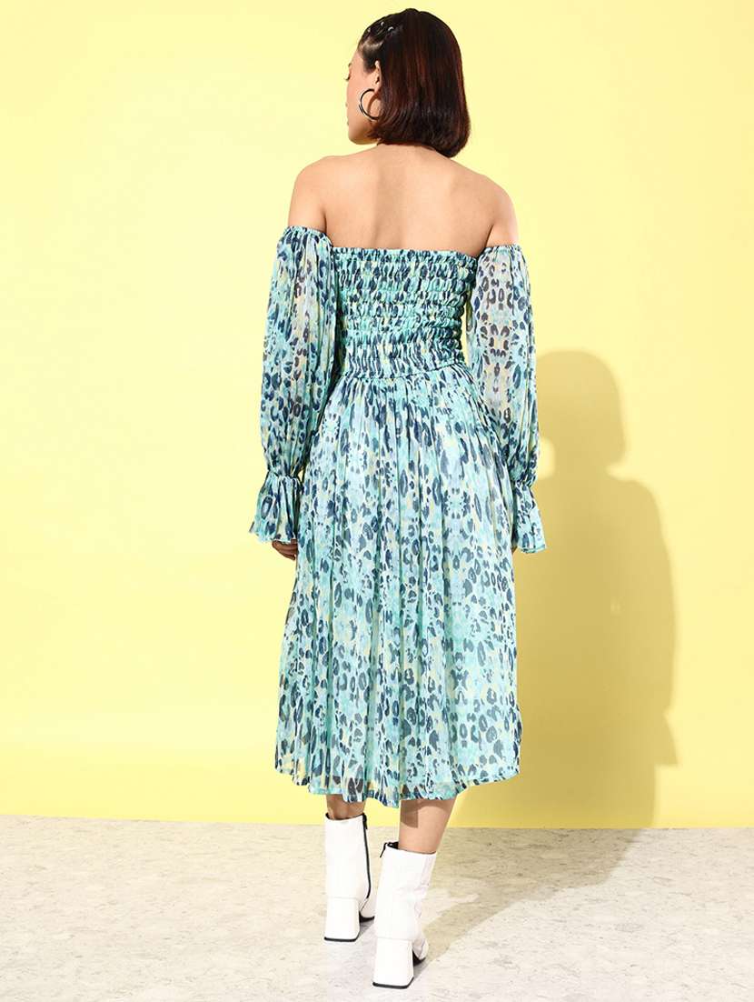 Women Light Blue Animal Printed Fit & Flare Dress