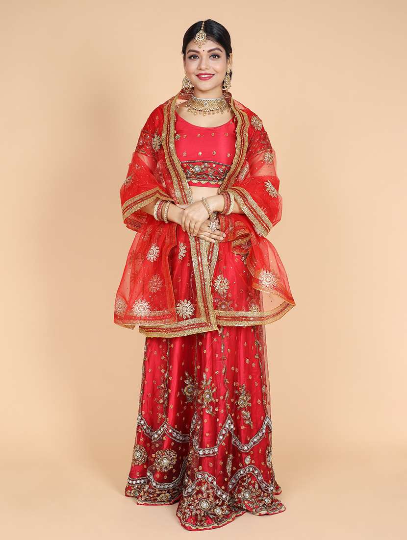 Buy online Red Net Lace Bordered Dupatta from dupattas and scarves for ...