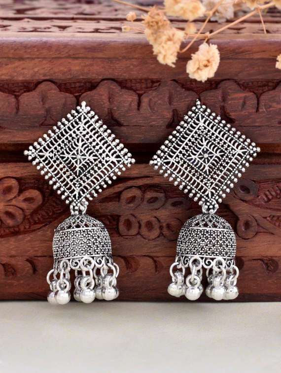 Silver Plated Oxidised Jhumka