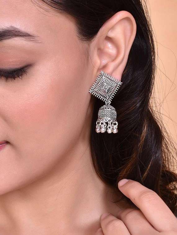Silver Plated Oxidised Jhumka