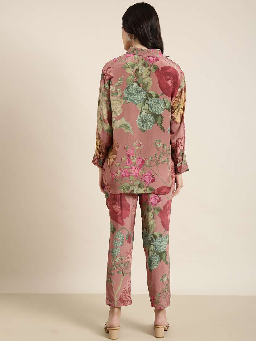 Women Floral Print Shirt And Trouser Co Ord Set