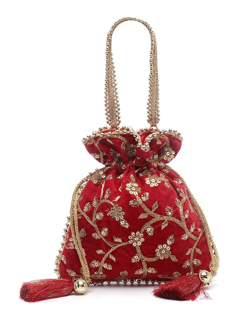Embroidered Faux Silk Regular Potli