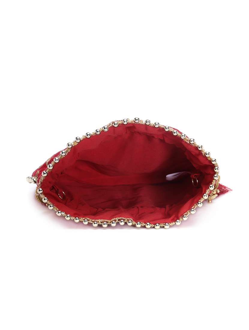 Embroidered Faux Silk Regular Potli
