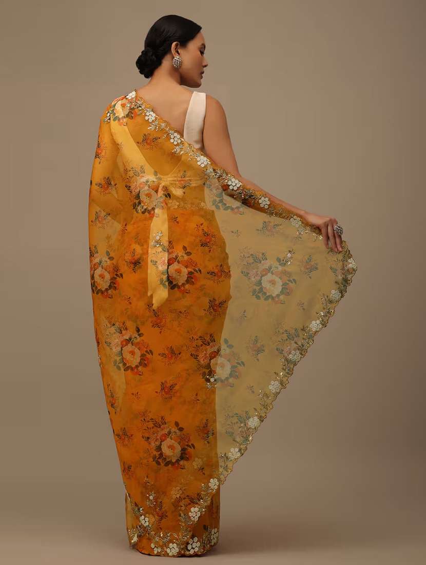 Women Yellow Floral Printed Saree