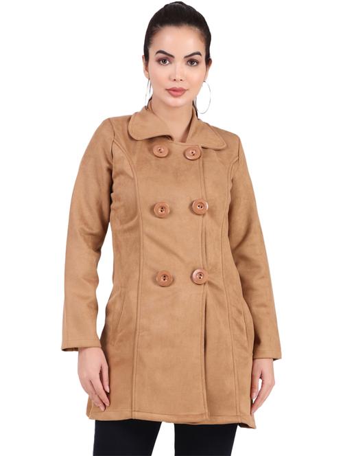 solid beige detailed casual coat - 20970380 -  Standard Image - 0