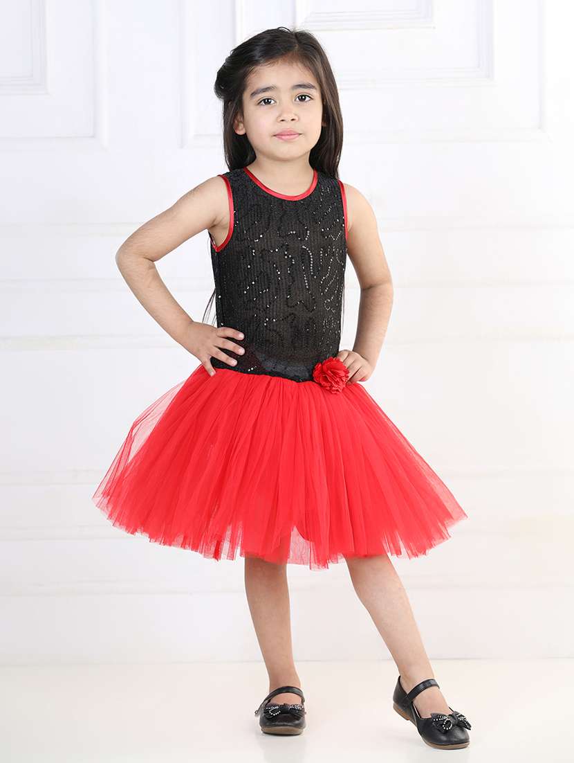 Girls Red Sequins Detailed Frock