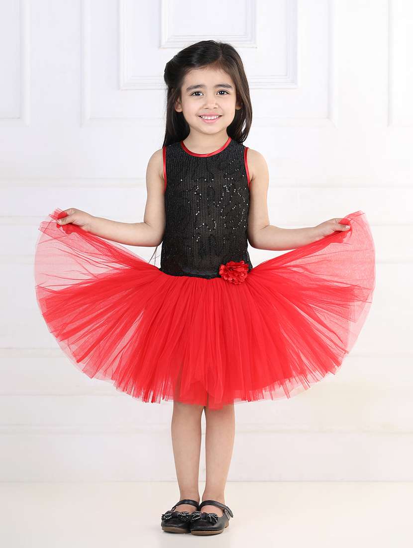 Girls Red Sequins Detailed Frock