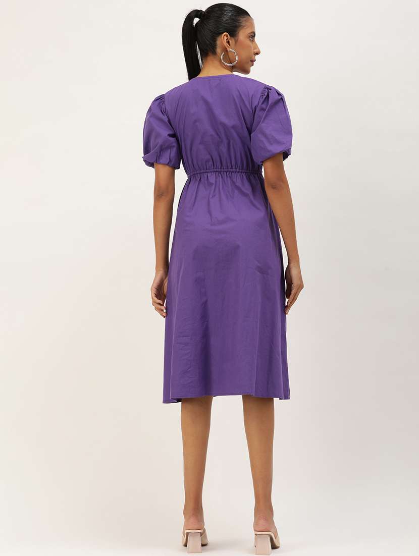 Purple Cotton Blend Fit & Flare Dress