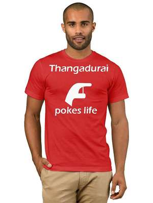 Buy online Red Cotton Blend Front Print Tshirt from top wear for Men by
