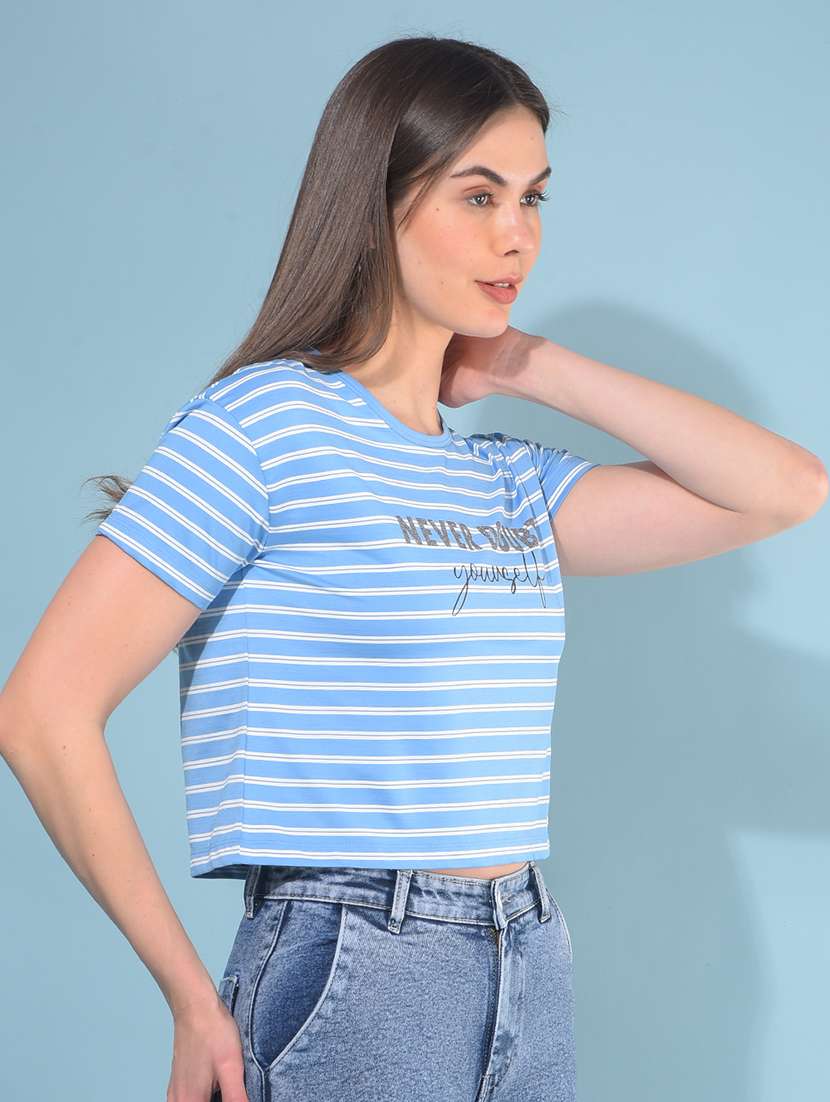 Blue Polyester Crop Tshirt