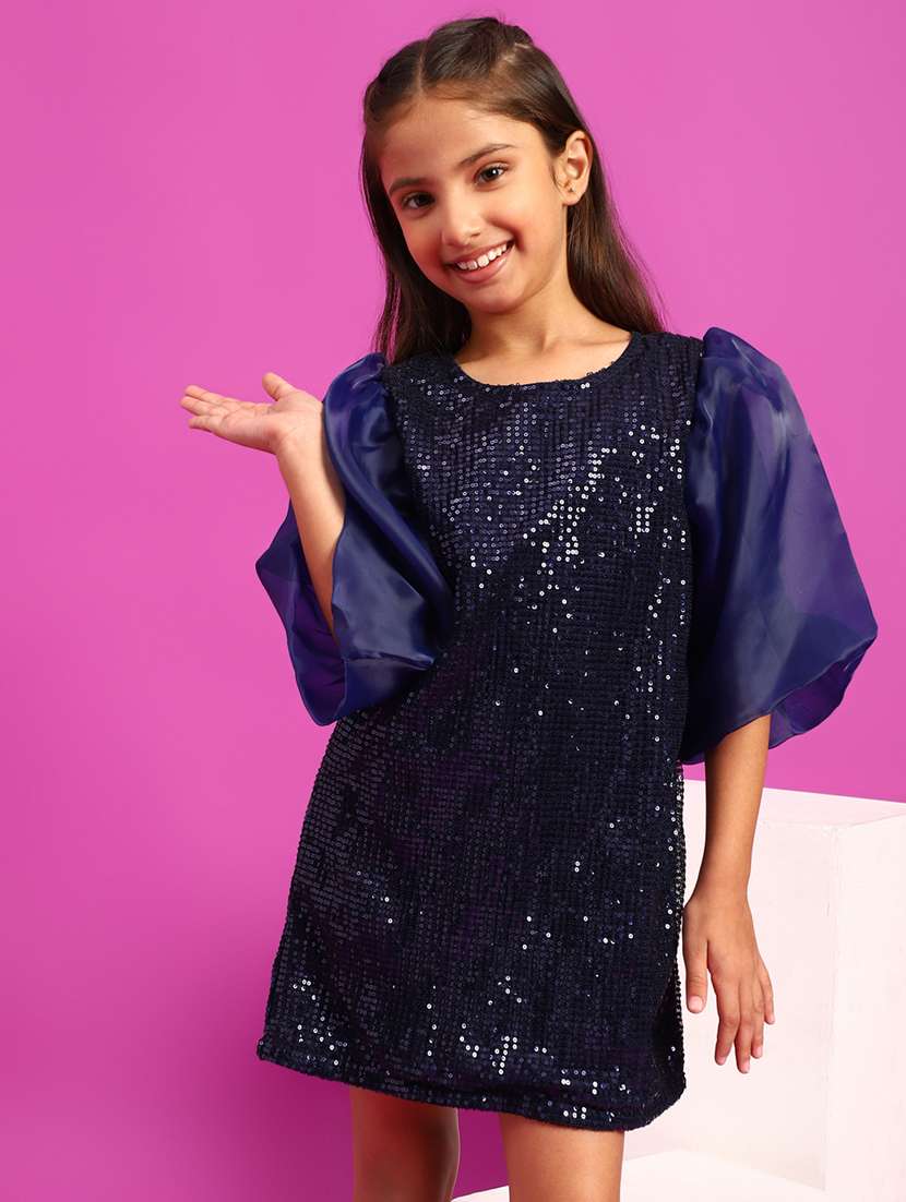 Girls Round Neck Sequined Frock