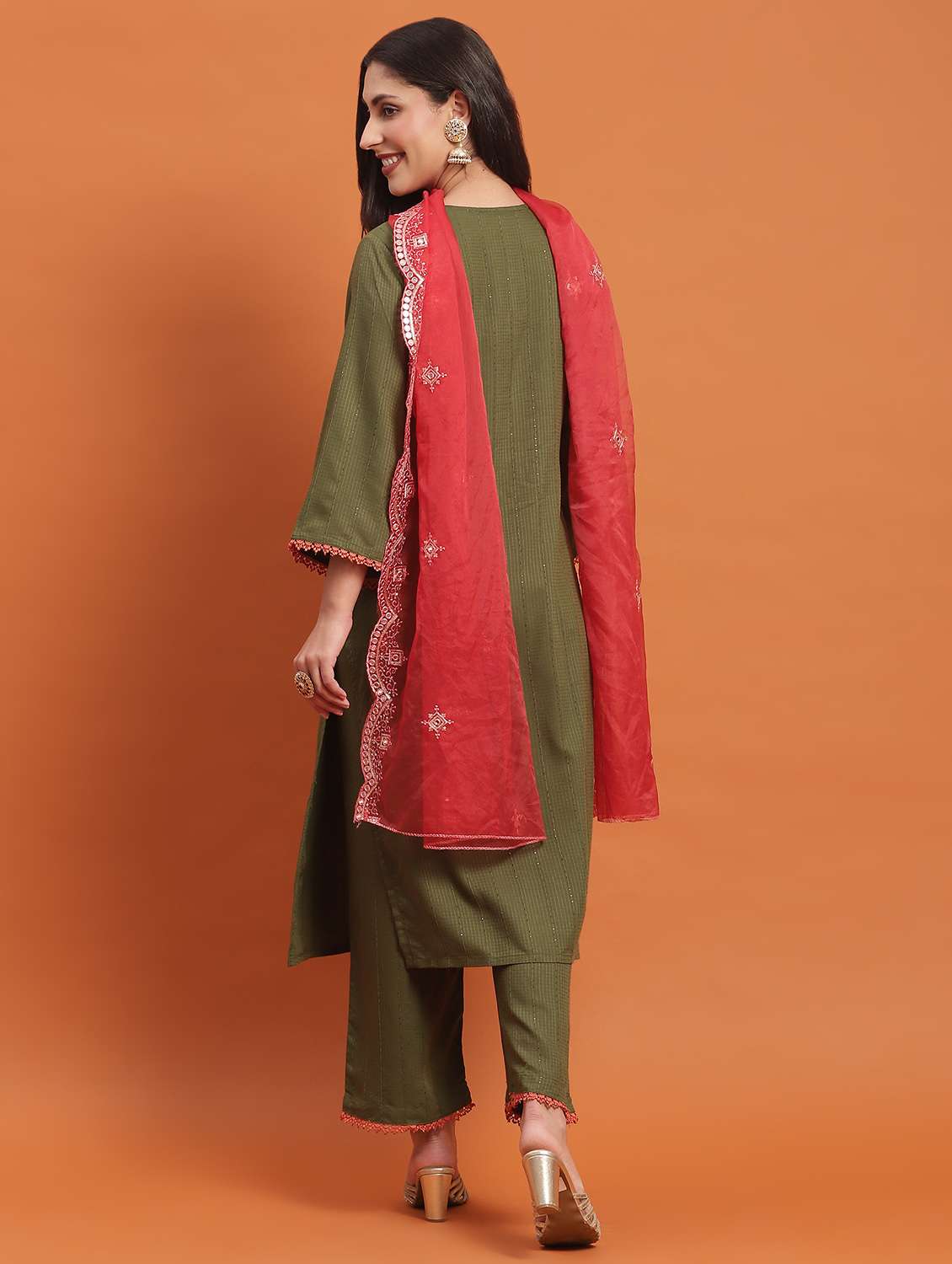 Women Three Quarter Sleeve Kurta Pant With Dupatta Set