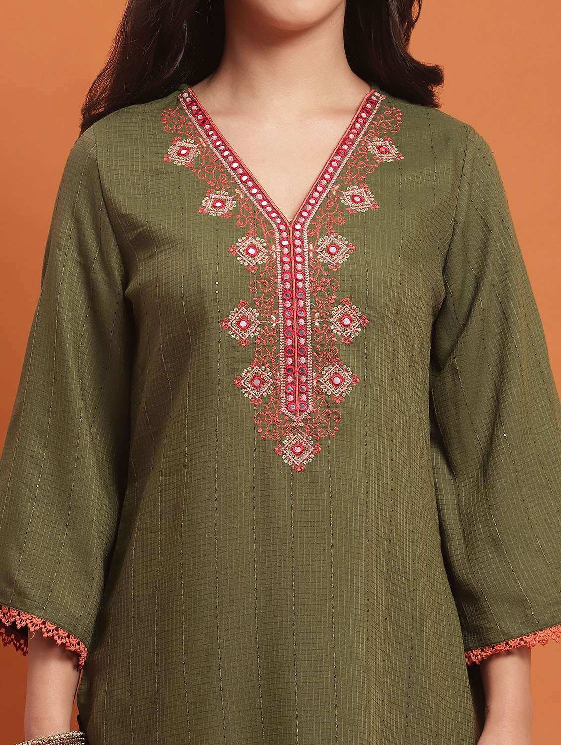 Women Three Quarter Sleeve Kurta Pant With Dupatta Set