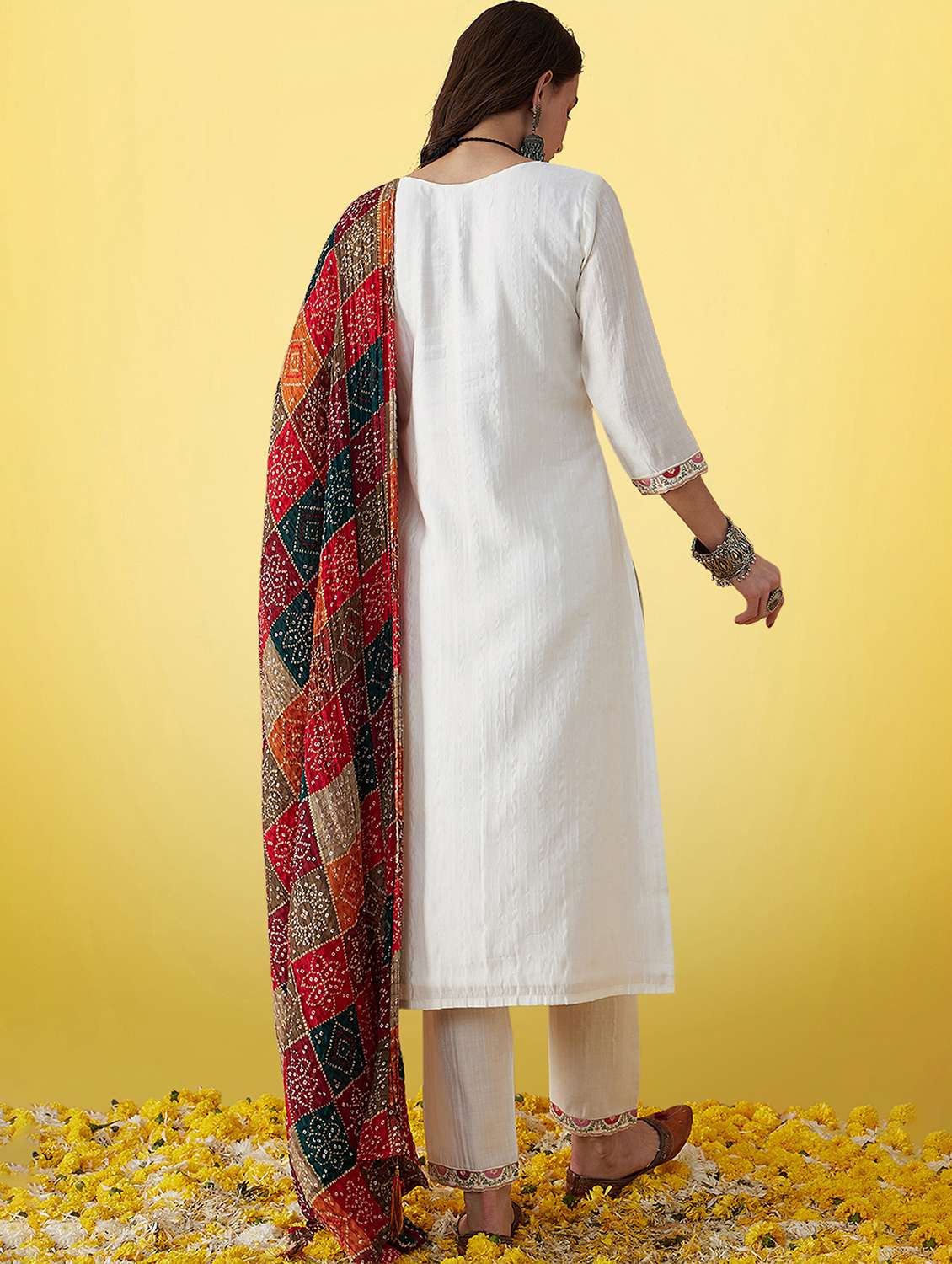 Women Three Quarter Sleeve Kurta Pant With Dupatta Set