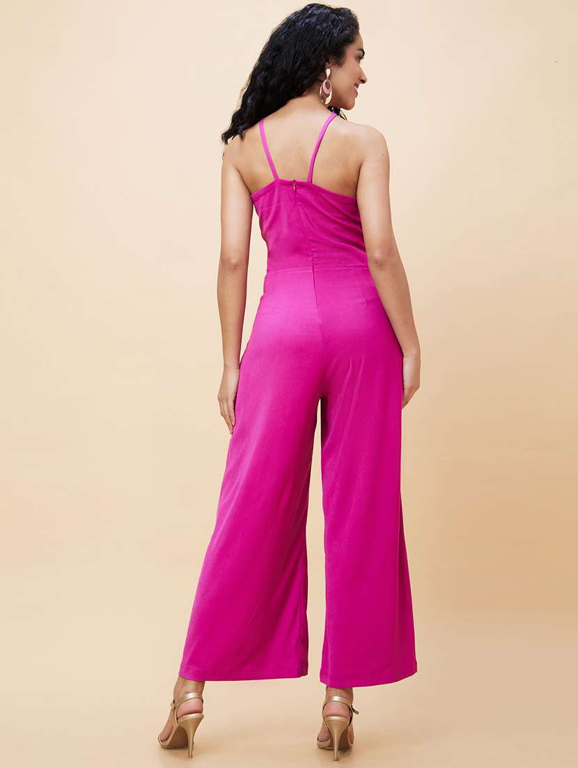 Pink Solid Full Leg Jumpsuit