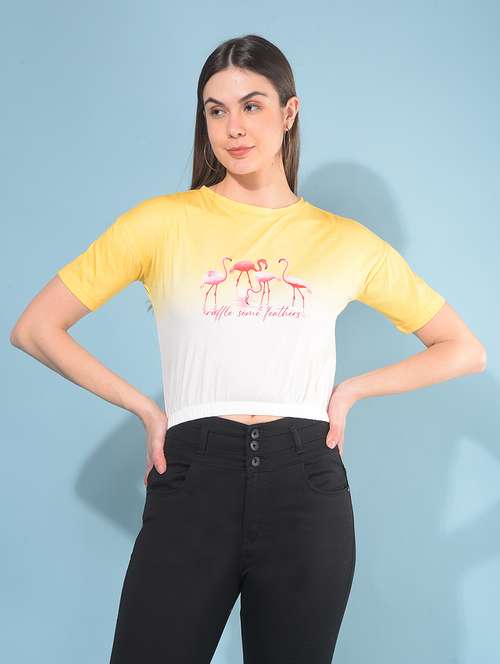 Yellow Cotton Crop T Shirt
