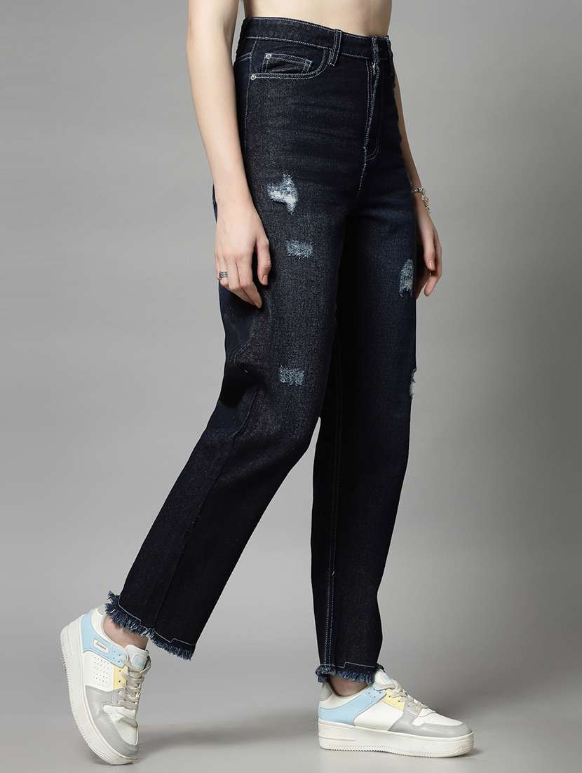 Navy Blue Cotton Straight Fit Jeans