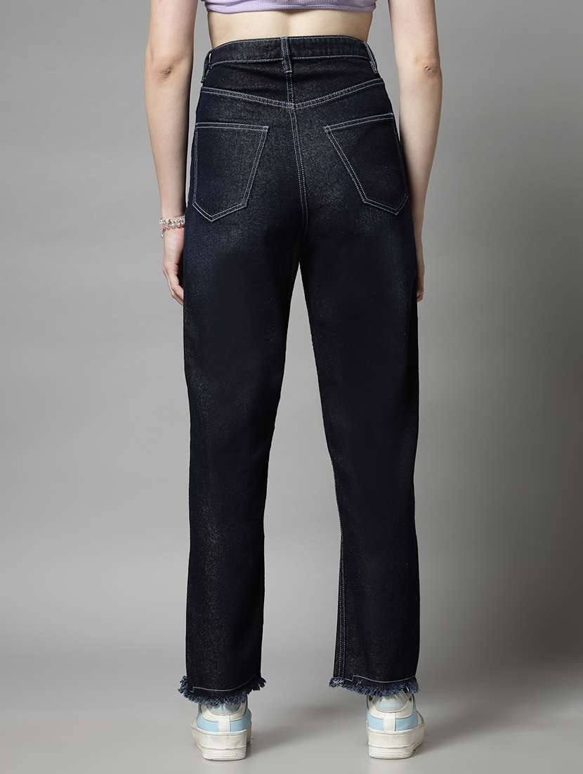 Navy Blue Cotton Straight Fit Jeans