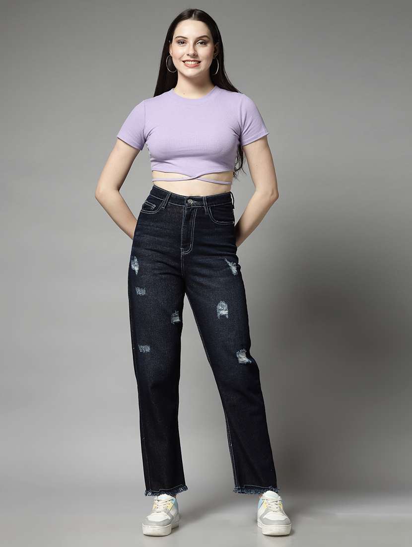 Navy Blue Cotton Straight Fit Jeans